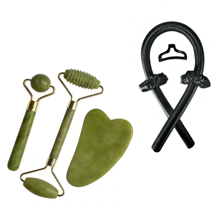 Set 2 Role Jad cu Piatra Gua Sha in Forma de Inima + Cadou Ondulator Fara Caldura cu 3 Accesorii [1]