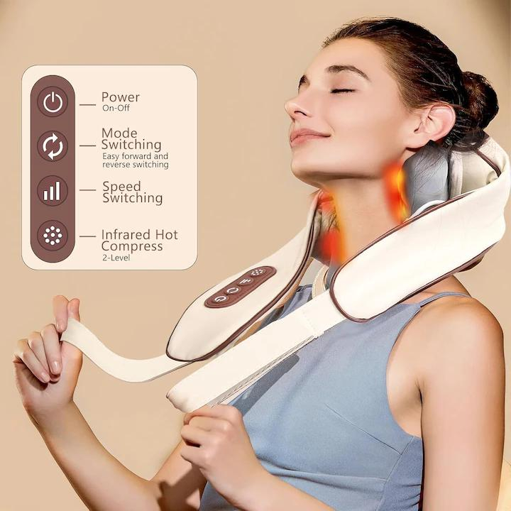 Aparat profesional masaj cervical și corporal, vibromasaj, căldură terapeutică, 3 intensități, 2 moduri, silentios, pentru gat, spate, umeri, picioare, abdomen [3]