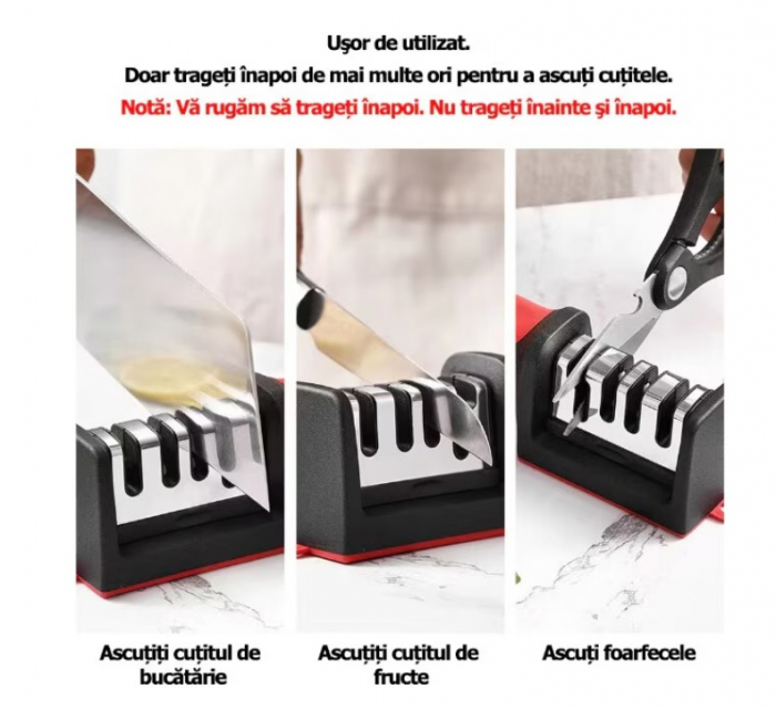 Ascutitor de Cutite Profesional 4 in 1, Anti-Alunecare, Rosu/Negru [2]