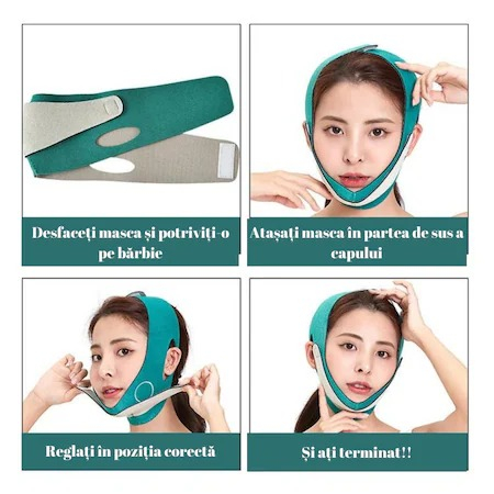 Banda de slabire a fetei si reducerea barbiei duble, antirid, unisex, reglabila, verde [4]