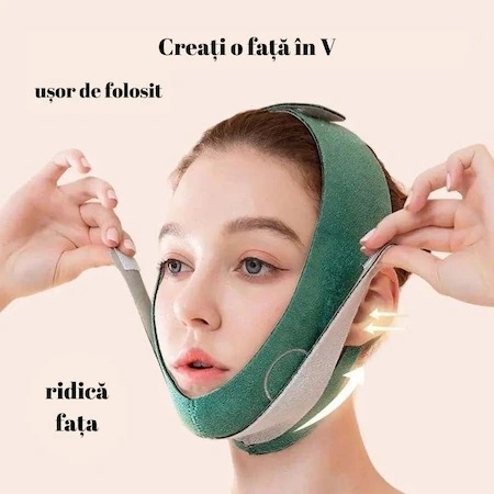 Banda de slabire a fetei si reducerea barbiei duble, antirid, unisex, reglabila, verde [6]