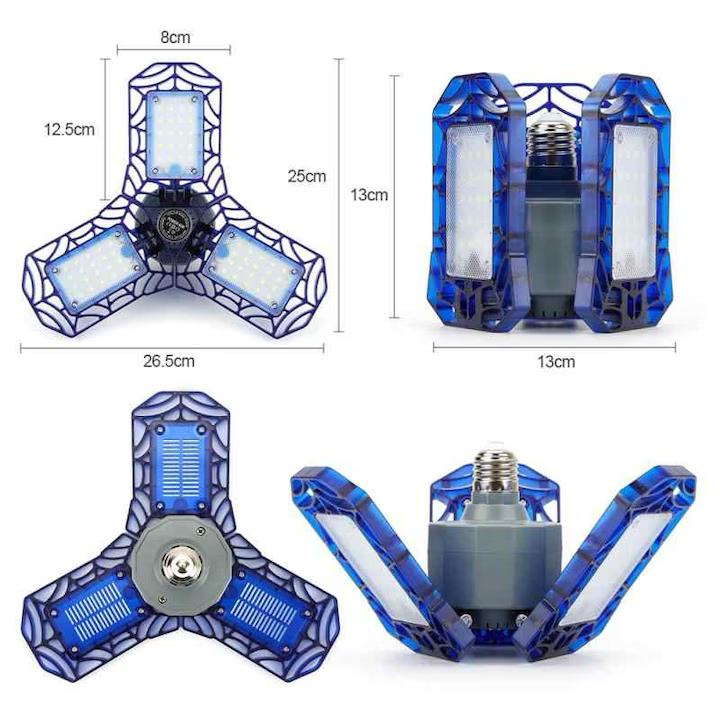 Bec LED Garage Light 4000 lm, lumina rece, 72 LED, 3 clape flexibile, clesti incarcare, carcasa albastra [2]