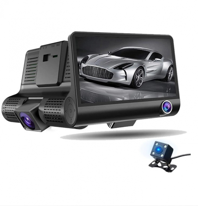 Camera de bord (dubla) DVR 1920 x 1080, 25FPS Full HD 4 inch, senzor G, vedere nocturna, unghi de filmare 170 °, 3 lentile [3]