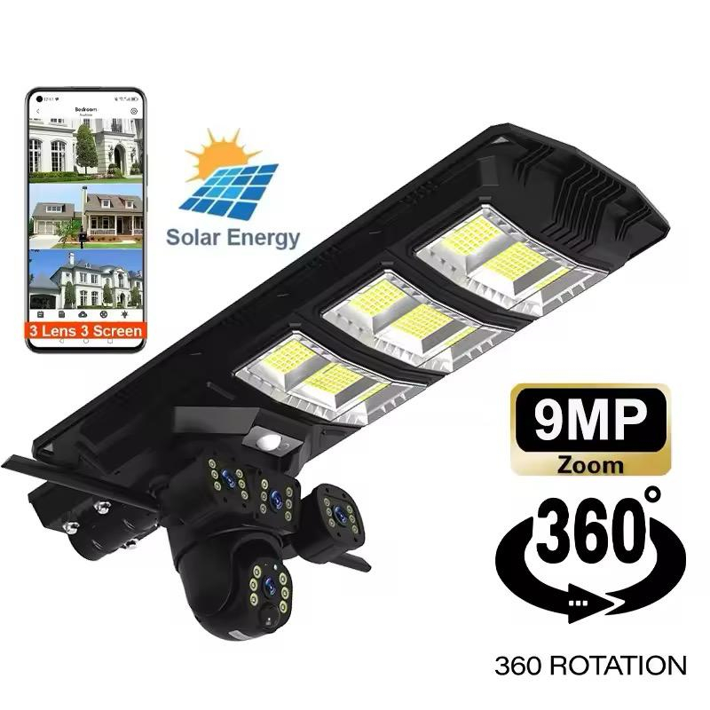 Cameră supraveghere solara 12MP cu lampa solară integrată, 450W, rezoluție UltraHD, IP65, rotativă 360°: [1]