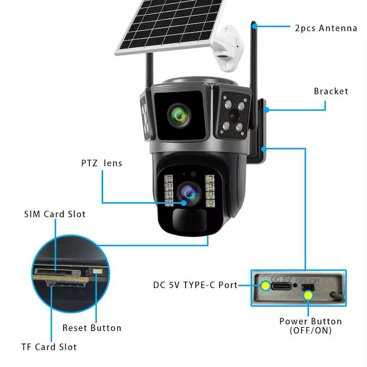 Camera supraveghere solara 6MP, ultraHD, rotativa 360, Wifi/4G, panou solar, vedere nocturna [3]