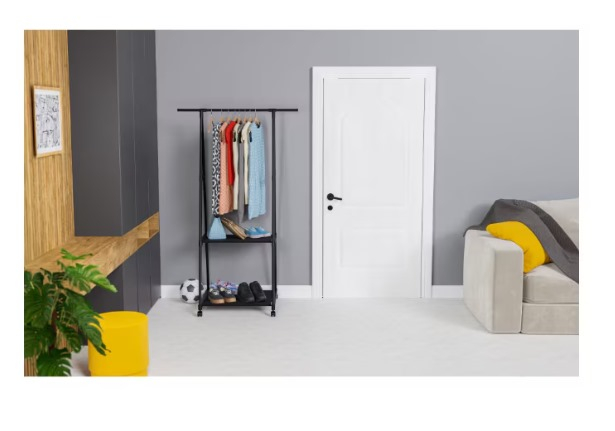 Cuier pentru haine cu suport, 55x42x160 cm, negru [2]