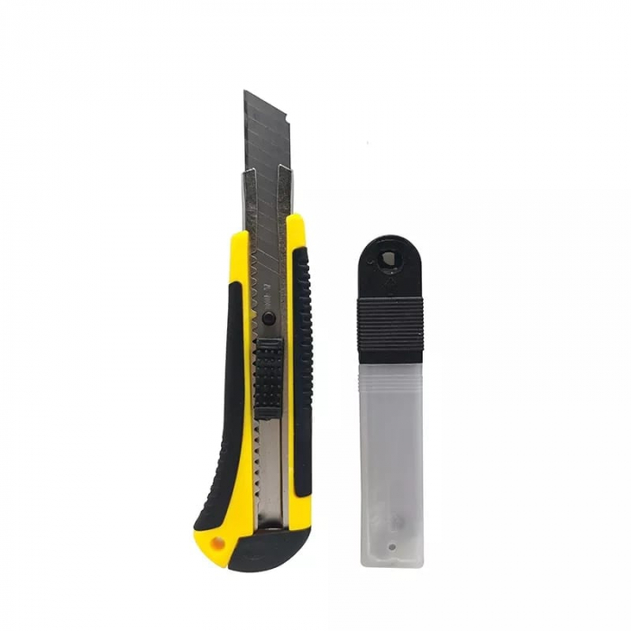 Cutter Utilitar cu 5 Lame Incluse , Dimensiune 18 mm , Material lame SK5 , Maner Ergonomic , Negru/Galben [3]