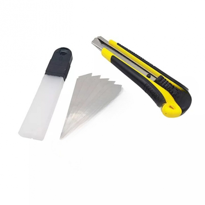 Cutter Utilitar cu 5 Lame Incluse , Dimensiune 18 mm , Material lame SK5 , Maner Ergonomic , Negru/Galben [1]