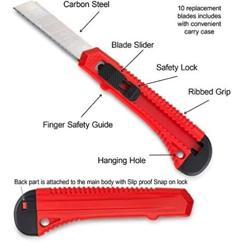 Cutter Utilitar , Dimensiune 18 mm , Material lame SK5 , Maner Ergonomic , Negru/Rosu [3]