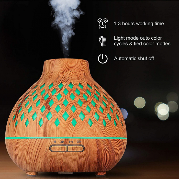 Difuzor de aroma, LED, 400 ml, Silentios, Maro Telecomanda, LED 7 culori, silentios, 400 ml [4]