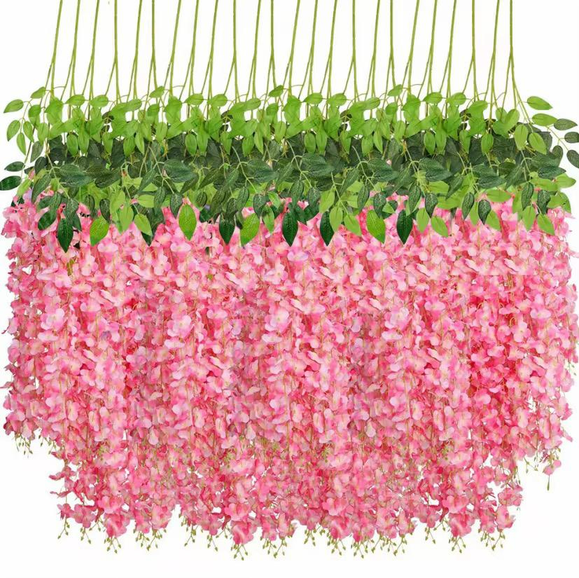 Gard cu frunze artificiale, 300cm x 100 cm + Set 12 bucati planta artificiala curgatoare culoare roz [3]