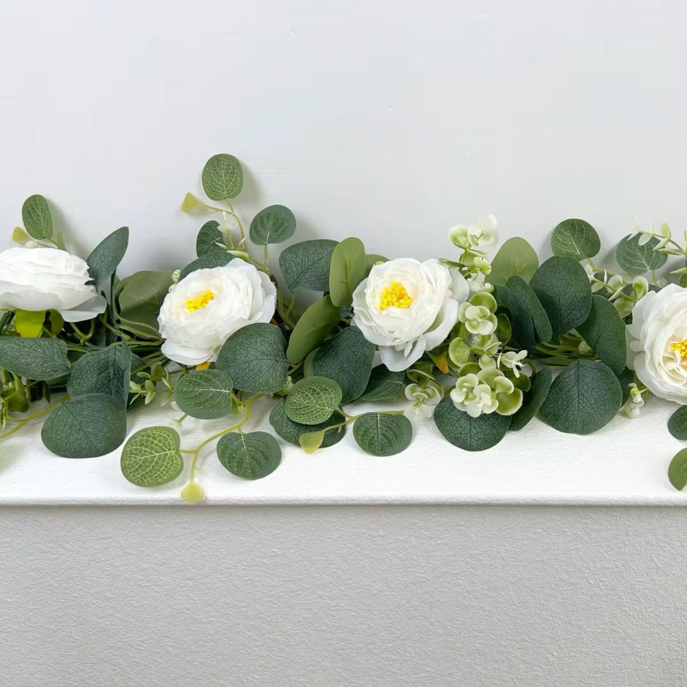 Ghirlanda Flori Artificiale Alb-Galben 175 cm, Decor Plastic pentru Interior și Exterior [3]
