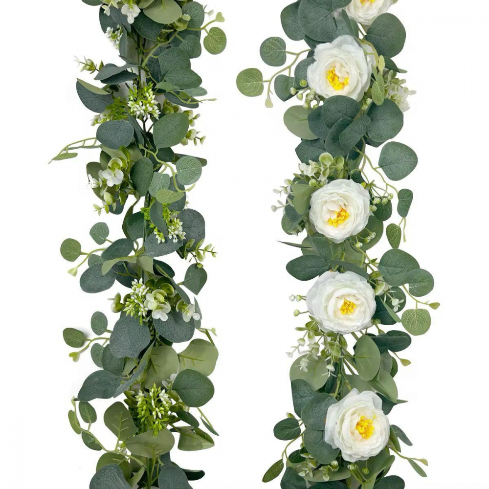 Ghirlanda Flori Artificiale Alb-Galben 175 cm, Decor Plastic pentru Interior și Exterior [1]