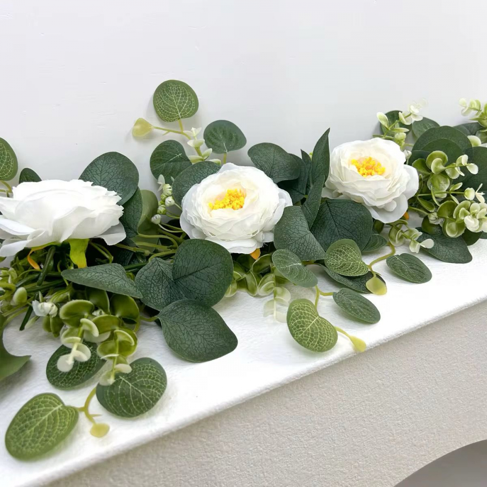 Ghirlanda Flori Artificiale Alb-Galben 175 cm, Decor Plastic pentru Interior și Exterior [4]