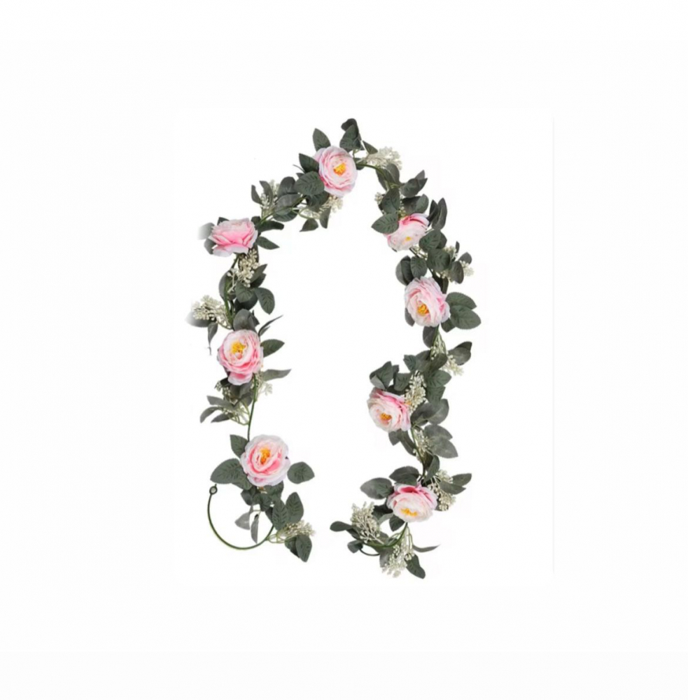 Ghirlanda Flori Artificiale Alb-Roz 175 cm, Decor Plastic pentru Interior și Exterior [1]