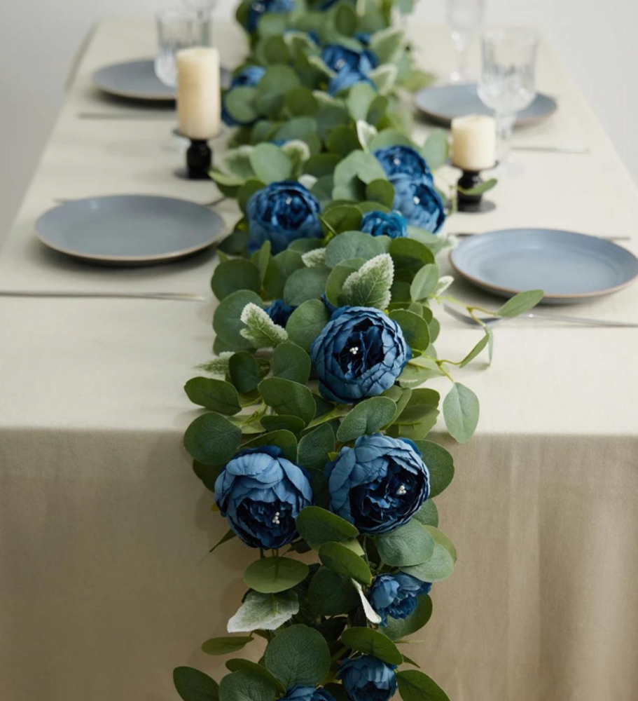 Ghirlanda Flori Artificiale Albastru 175 cm, Decor Plastic pentru Interior și Exterior [2]