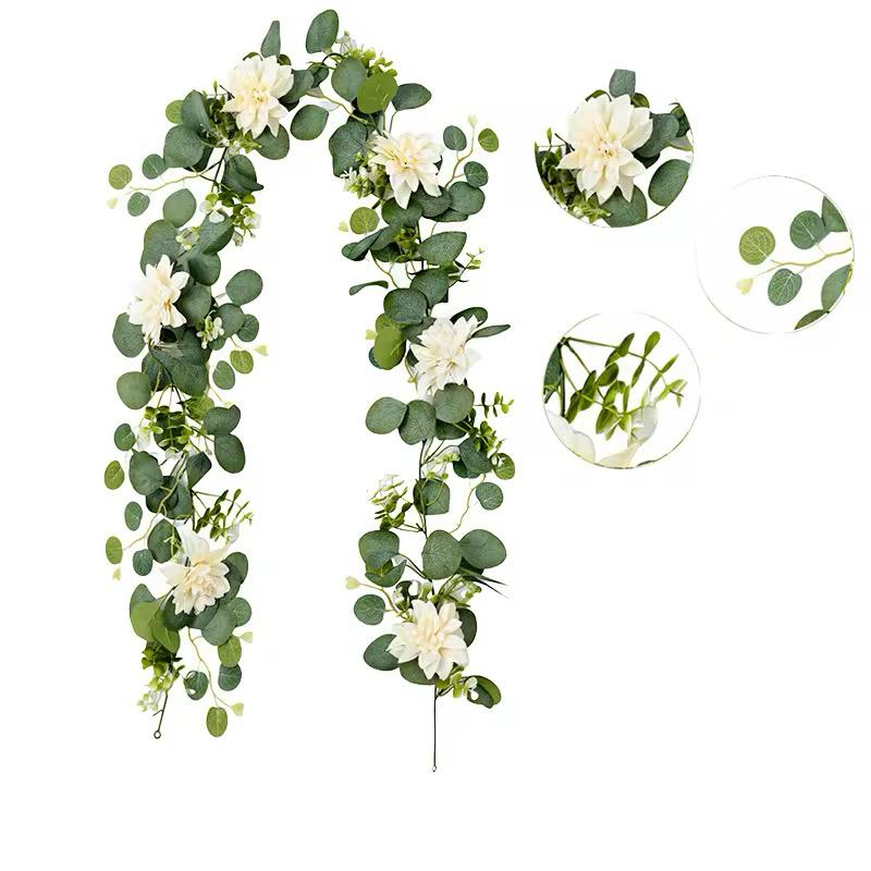 Ghirlanda Flori Artificiale  din Matase Alb 175 cm, Decor Plastic pentru Interior și Exterior [2]