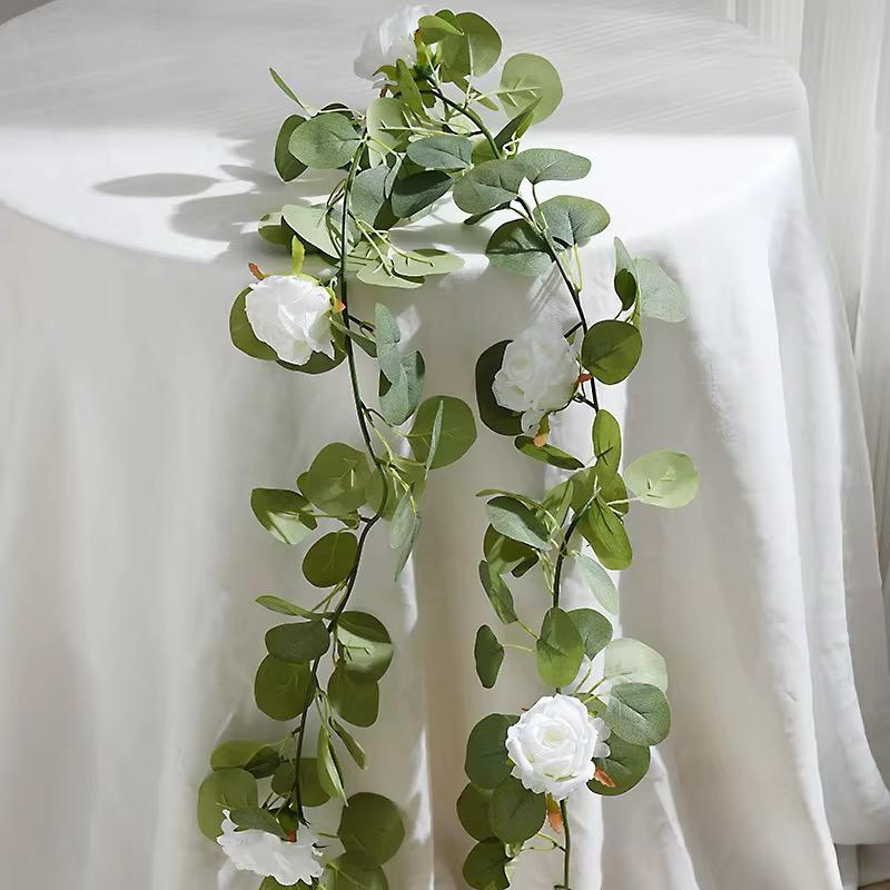 Ghirlanda Flori Artificiale  din Matase Alb 175 cm, Decor Plastic pentru Interior și Exterior [3]