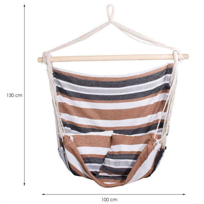 Hamac, Leagan Suspendat pentru Casa sau Gradina, Gri Maro cu Perne, 130x100cm, 150kg [6]