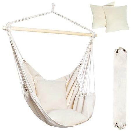 Hamac Stil Brazilian, Suspendat, pentru Interior-Exterior, Bumbac, Instalare Usoara, 130 x 100 cm [1]