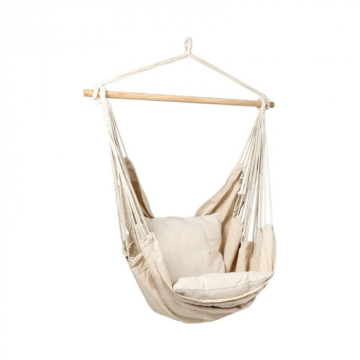 Hamac Stil Brazilian, Suspendat, pentru Interior-Exterior, Bumbac, Instalare Usoara, 130 x 100 cm [2]