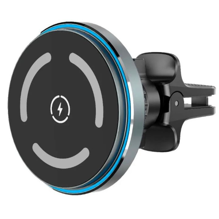 Încărcător auto wireless magnetic 15W Fast Charge MagSafe cu suport ventilație sau bord, iluminare LED, compatibil iPhone, Samsung și Huawei [3]