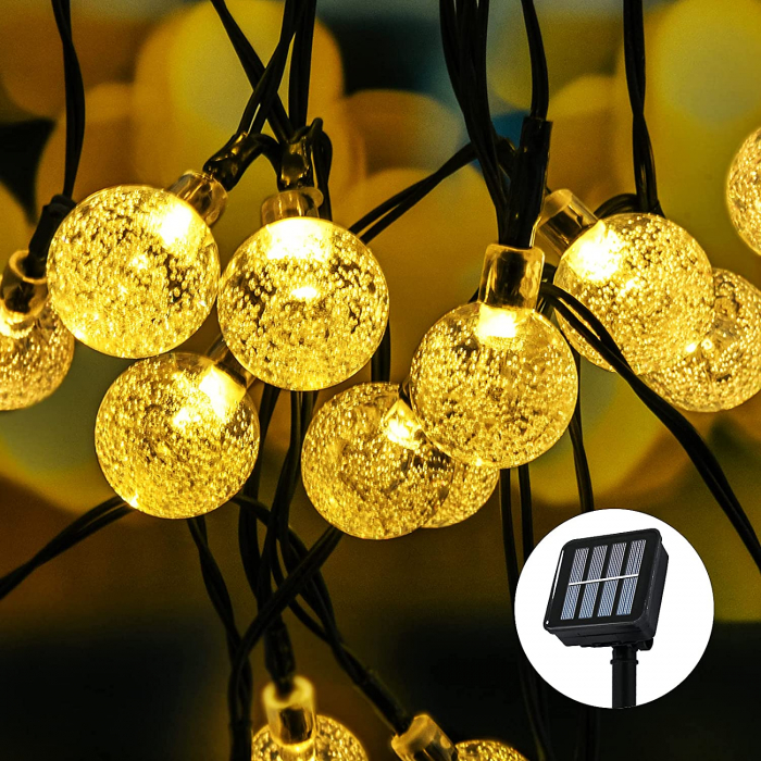 Instalatie Craciun cu Incarcare Solara, Tip Globuri de Cristal, 10 Led-uri,  Alb , Senzor de lumina [1]