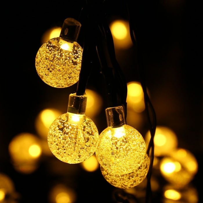 Instalatie Craciun cu Incarcare Solara, Tip Globuri de Cristal, 10 Led-uri,  Alb , Senzor de lumina [5]