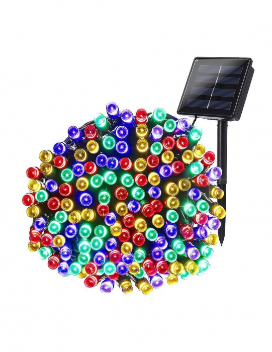Instalatie cu 100 LED-uri , pentru Exterior, cu Incarcare Solara, Multicolor , 10 m [2]