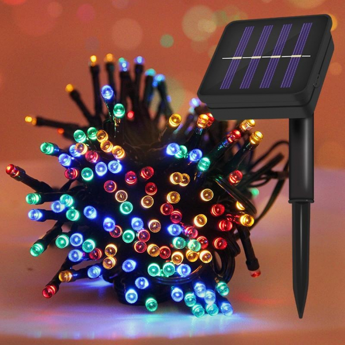 Instalatie cu 100 LED-uri , pentru Exterior, cu Incarcare Solara, Multicolor , 10 m [1]