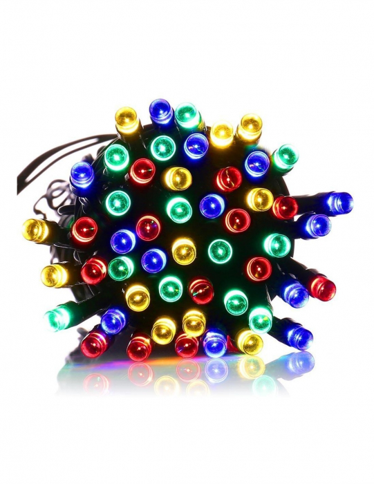 Instalatie cu 100 LED-uri , pentru Exterior, cu Incarcare Solara, Multicolor , 10 m [4]