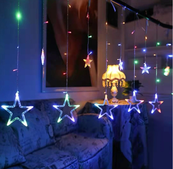 Instalatie de Craciun, Perdea Luminoasa cu Ploaie de Stele, pentru Interior sau Exterior, 3 Metri, Lumini LED, Multicolor [4]