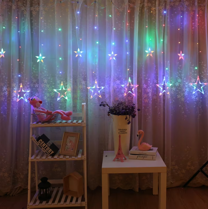 Instalatie de Craciun, Perdea Luminoasa cu Ploaie de Stele, pentru Interior sau Exterior, 3 Metri, Lumini LED, Multicolor [2]