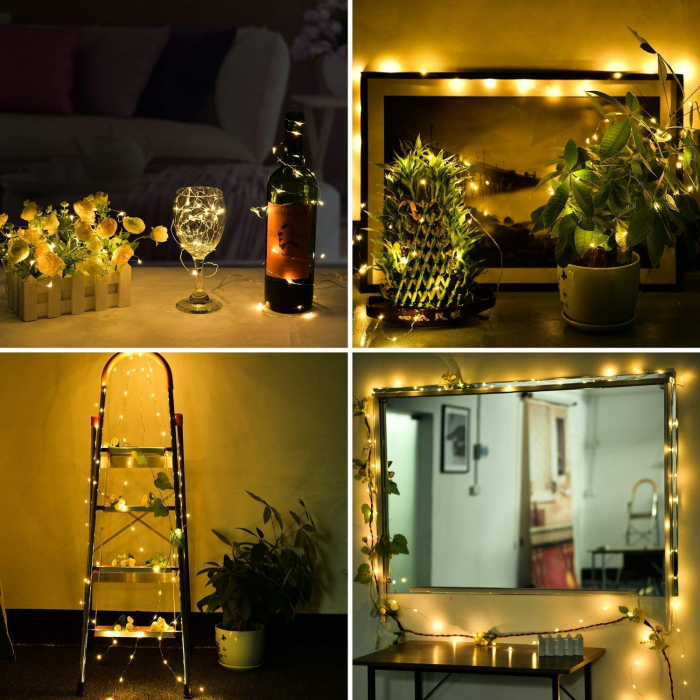 Instalatie de Craciun cu Led-uri Tip Liniar, 8 Jocuri de Lumini, Fir Cupru , Alb Cald [2]