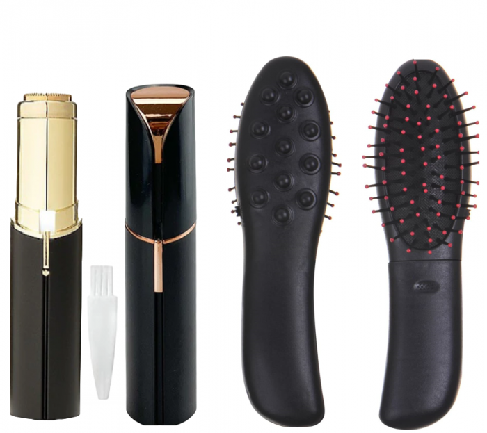 Kit Pachet Sophia : Perie de Par Electrica cu Vibratii si 2 Functii de Masaj Capilar + Epilator Facial tip Ruj cu Baterie [1]