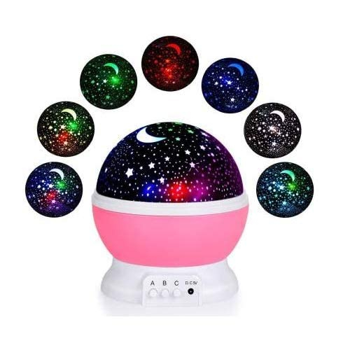 Lampa De Veghe Rotativa - Proiectie Stele si Luna, Pentru Copii, Baterii, Roz [3]