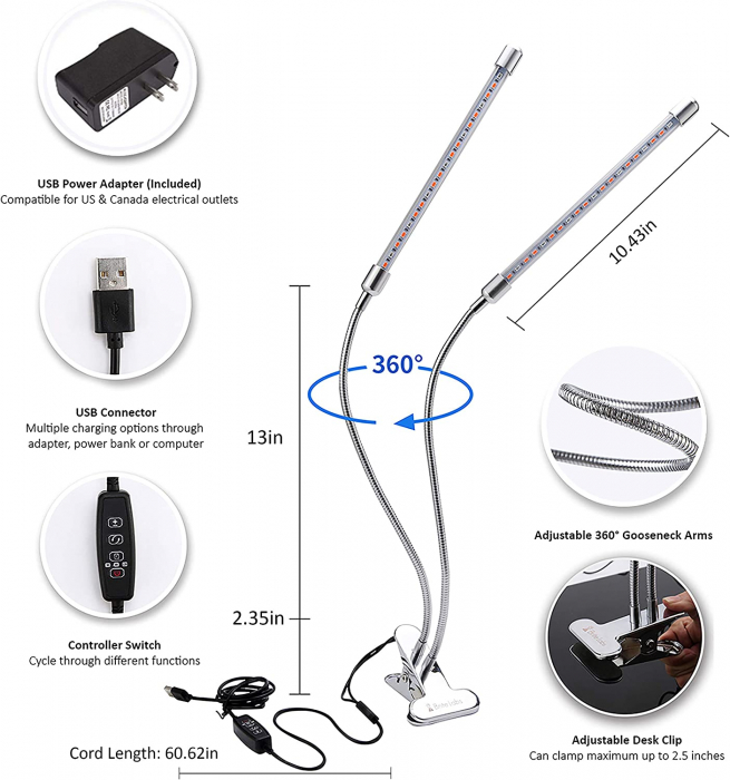 Lămpi LED pentru Creșterea Plantelor de Interior, 20 W, Bec cu 40 LED-uri [3]