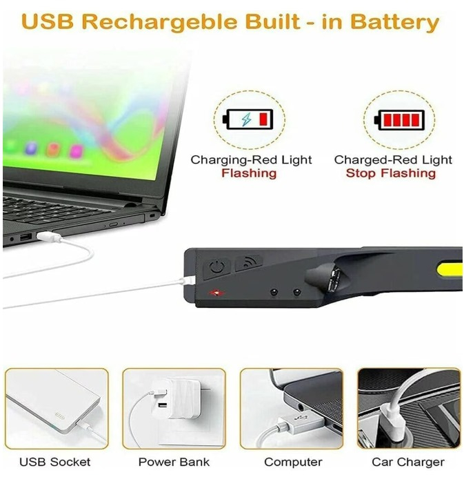 Lanterna de cap cu acumulator, profesionala, frontala cu unghi larg de iluminare, led puternic si senzor miscare, pentru vanatoare, pescuit, camping, santier, waterproof, negru [4]