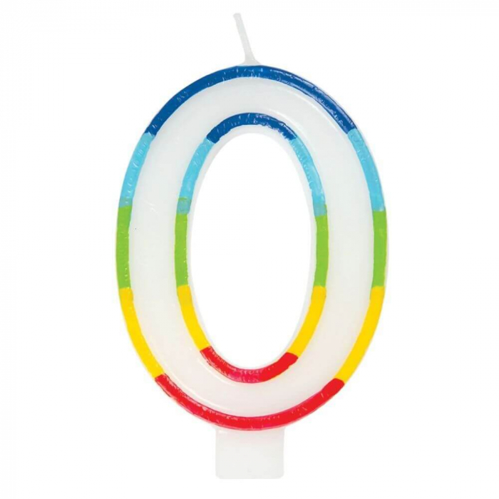 Lumanare Aniversara pentru Tort, Cifra 0, Lungime 7 cm, Parafina, Multicolor [1]