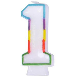 Lumanare Aniversara pentru Tort, Cifra 1, Lungime 7 cm, Parafina, Multicolor [1]