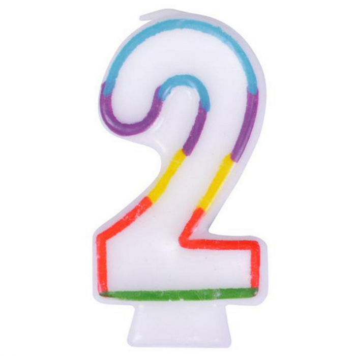Lumanare Aniversara pentru Tort, Cifra 2, Lungime 7 cm, Parafina, Multicolor [1]
