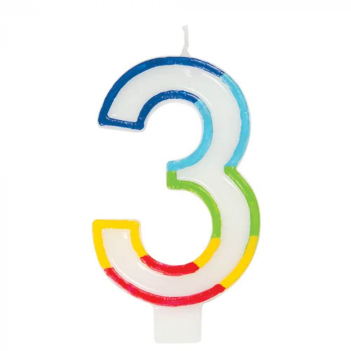 Lumanare Aniversara pentru Tort, Cifra 3, Lungime 7 cm, Parafina, Multicolor [1]