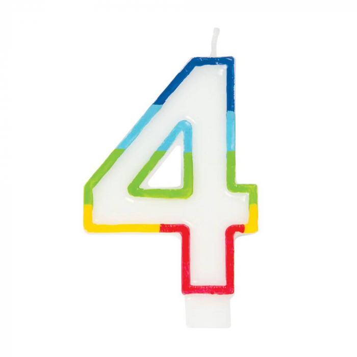 Lumanare Aniversara pentru Tort, Cifra 4, Lungime 7 cm, Parafina, Multicolor [1]