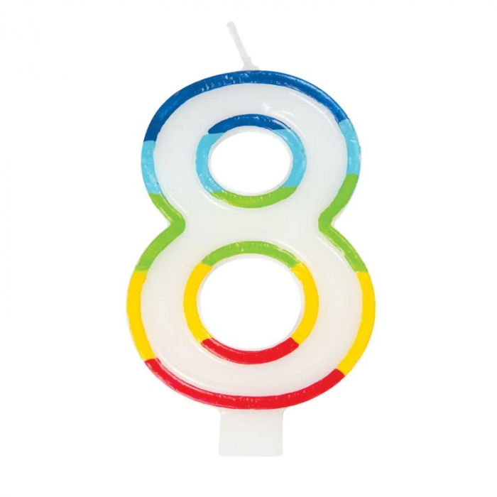 Lumanare Aniversara pentru Tort, Cifra 8, Lungime 7 cm, Parafina, Multicolor [1]