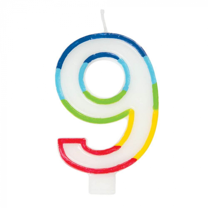 Lumanare Aniversara pentru Tort, Cifra 9, Lungime 7 cm, Parafina, Multicolor [1]