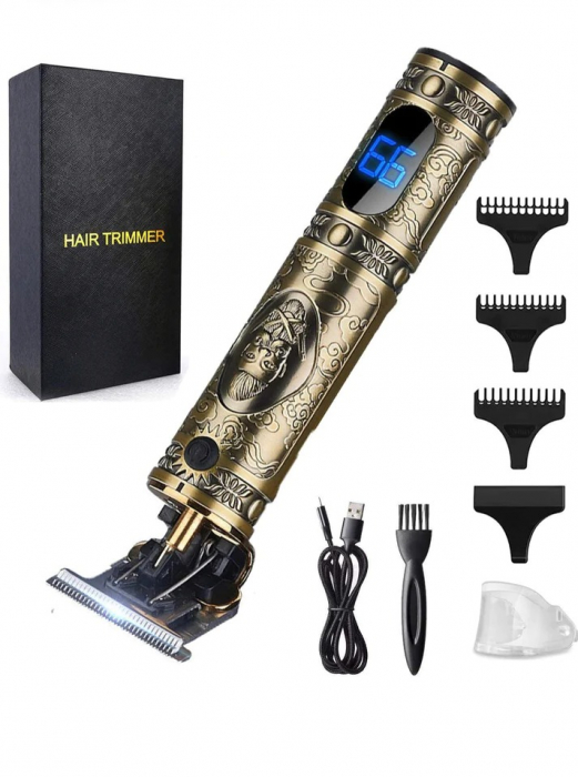 Masina Profesionala de Tuns Barba Si Contur Geemy, cu Afisaj Electronic - Incarcare USB, Lama Titan, Auriu [1]