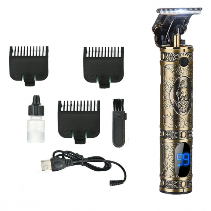 Masina Profesionala de Tuns Barba Si Contur Geemy, cu Afisaj Electronic - Incarcare USB, Lama Titan, Auriu [4]