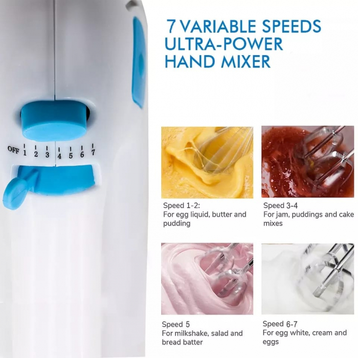Mixer de Mana cu 4 Accesorii, Jubake , 7 viteze , Alb + Albastru [5]