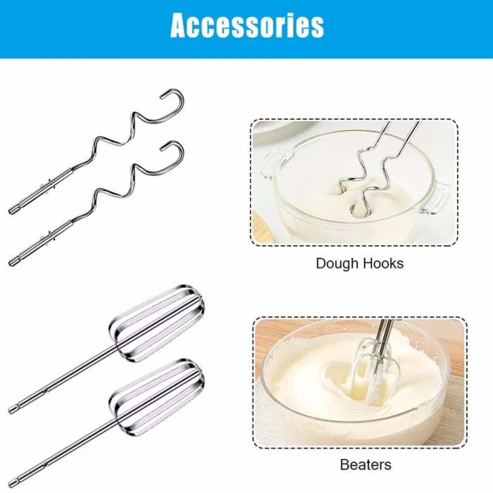 Mixer de Mana cu 4 Accesorii, Jubake , 7 viteze , Alb + Albastru [3]
