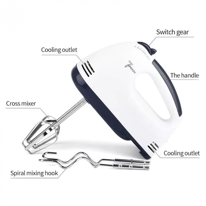 Mixer de Mana cu 4 Accesorii,  Scarlett , 7 viteze + Turbo, Alb-Negru [3]